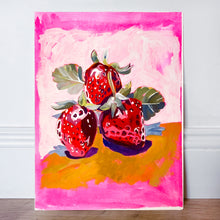 Load image into Gallery viewer, "Tasty and Delicious Strawberries" gouache painting