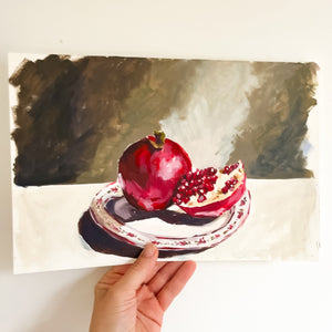 Pomegranate on Vintage Plate original painting