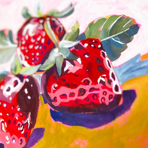 "Tasty and Delicious Strawberries" gouache painting