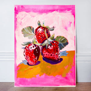 "Tasty and Delicious Strawberries" gouache painting